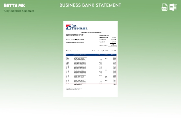 модерен стил, образец за Word и PDF за проверување на деловната сметка во САД од